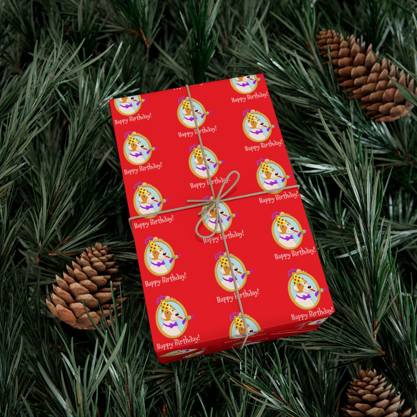 Terrier Dog Faces Gift Wrap | Birthday Wrapping Paper, Red Dog Pattern