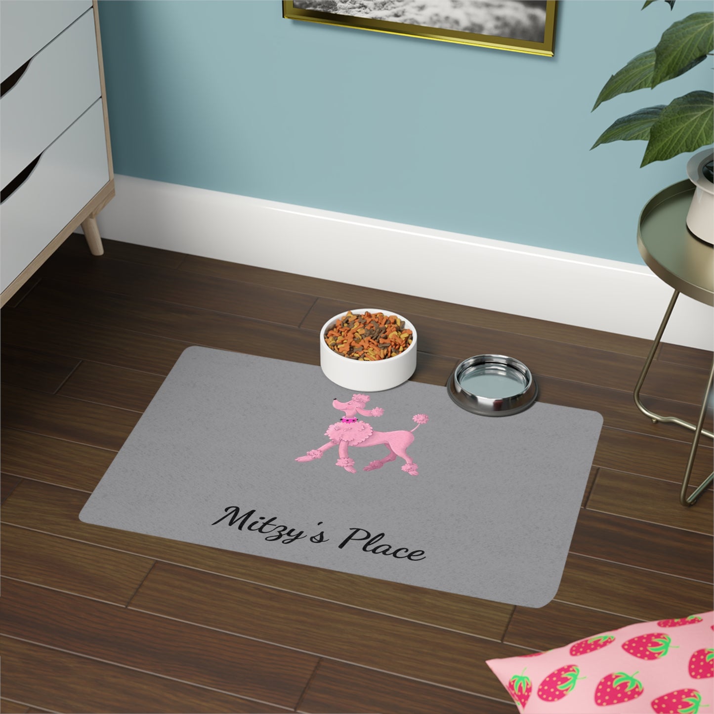 Pink Poodle Illustration Pet Food Mat 12x18 | Personalized Dog Feeding Placemat