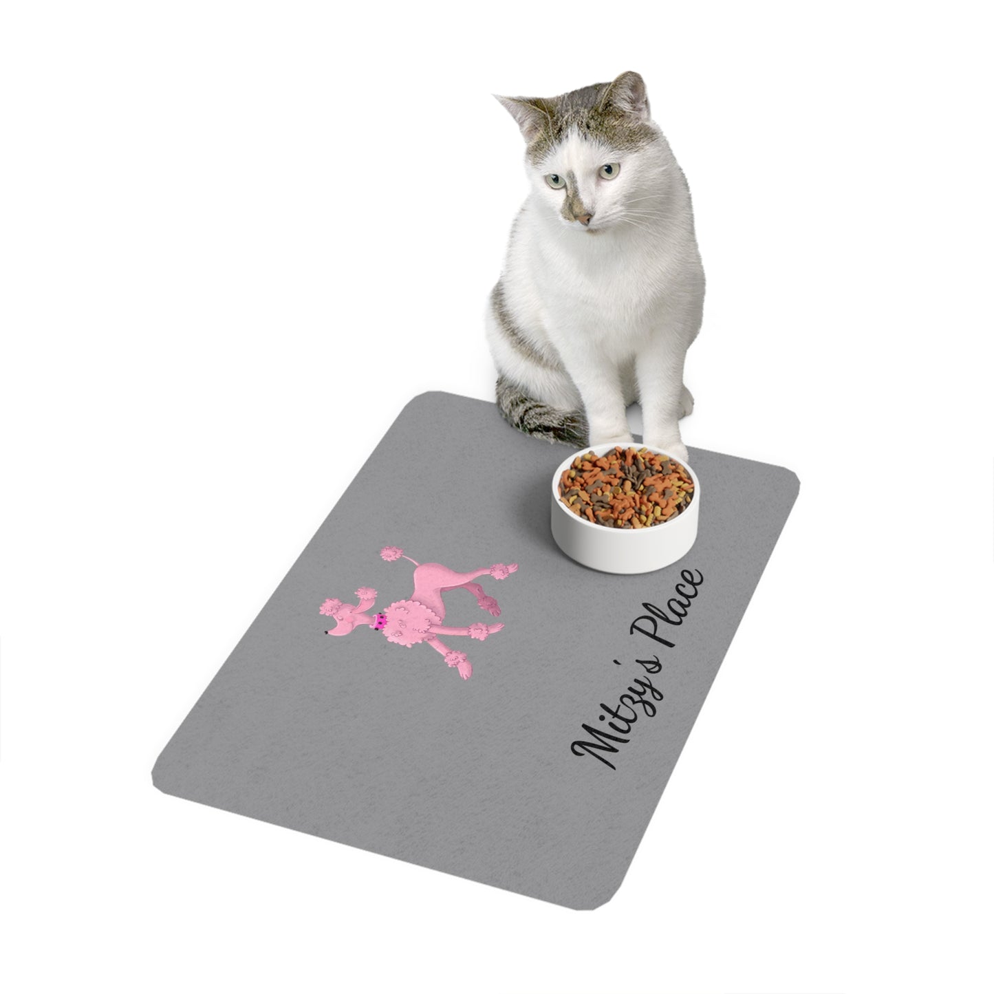 Pink Poodle Illustration Pet Food Mat 12x18 | Personalized Dog Feeding Placemat