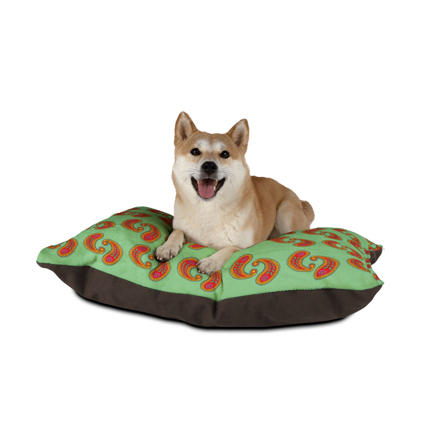 Orange Paisley Pattern Pet Bed | Mint Background, Boho Dog Cushion