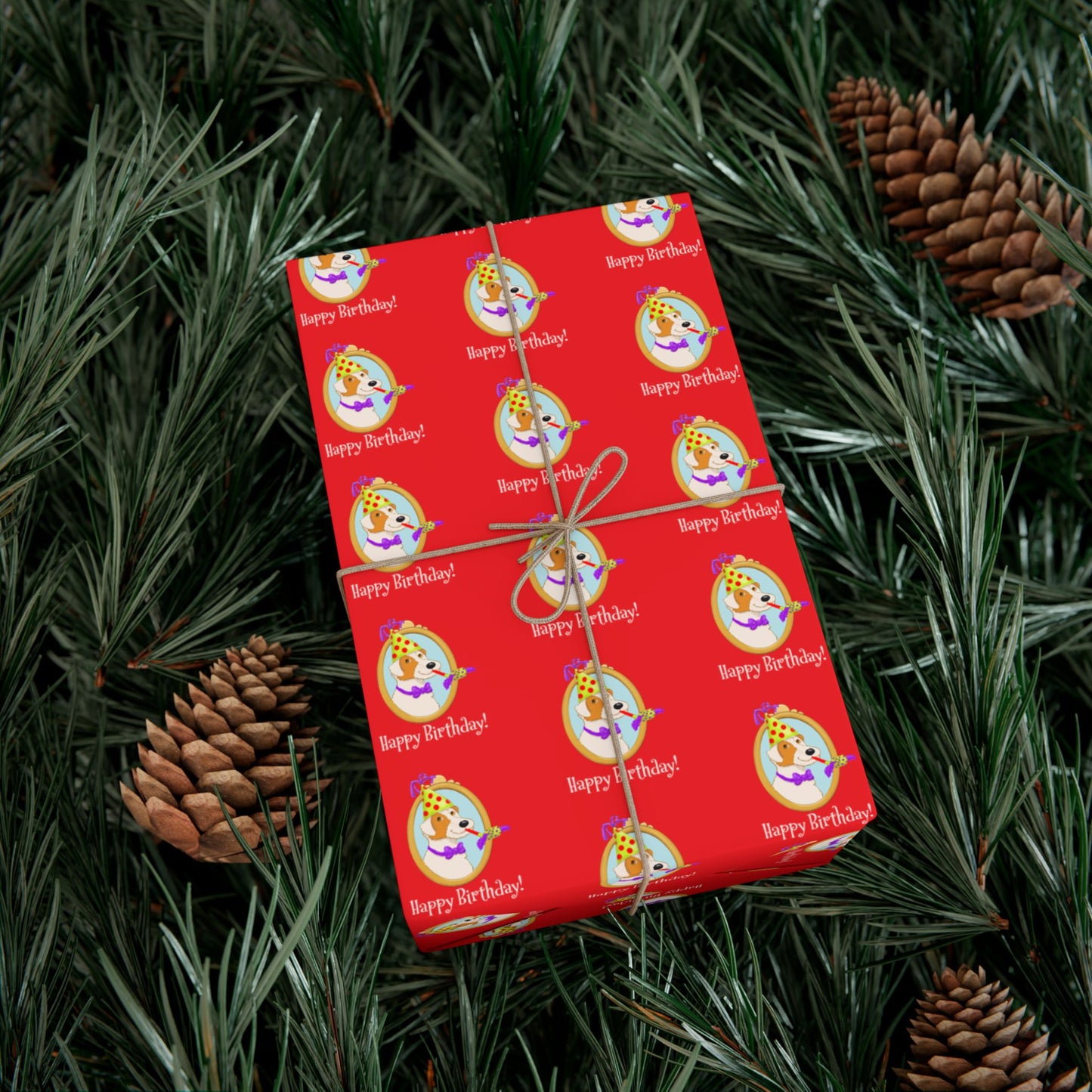 Terrier Dog Faces Gift Wrap | Birthday Wrapping Paper, Red Dog Pattern