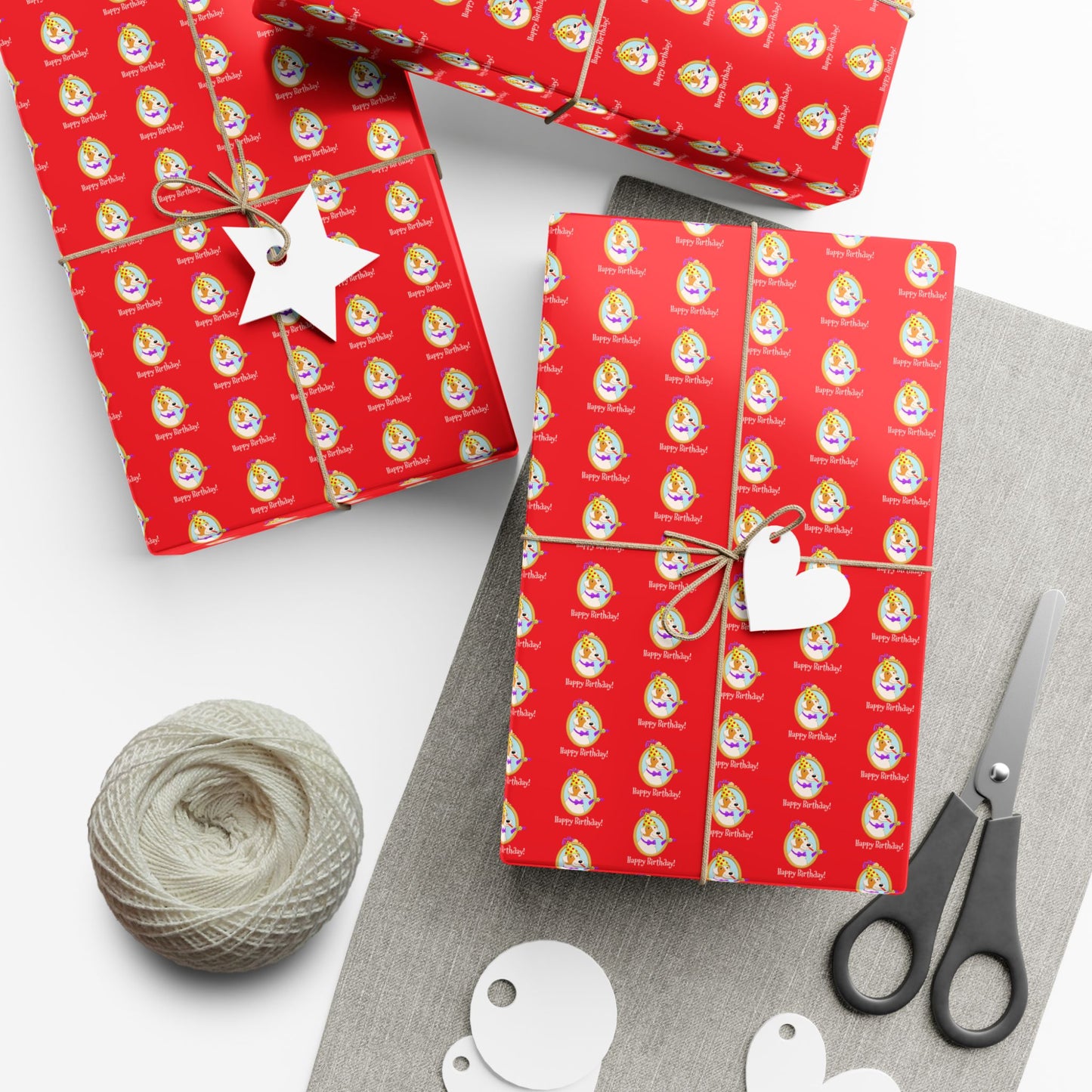 Terrier Dog Faces Gift Wrap | Birthday Wrapping Paper, Red Dog Pattern