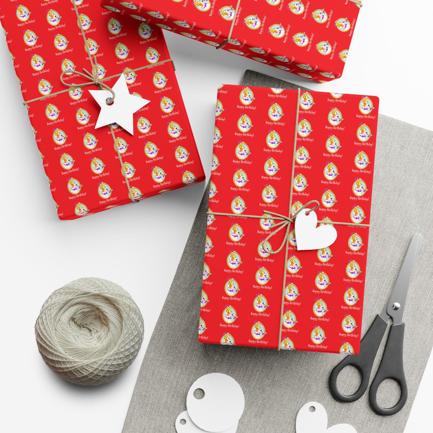 Terrier Dog Faces Gift Wrap | Birthday Wrapping Paper, Red Dog Pattern