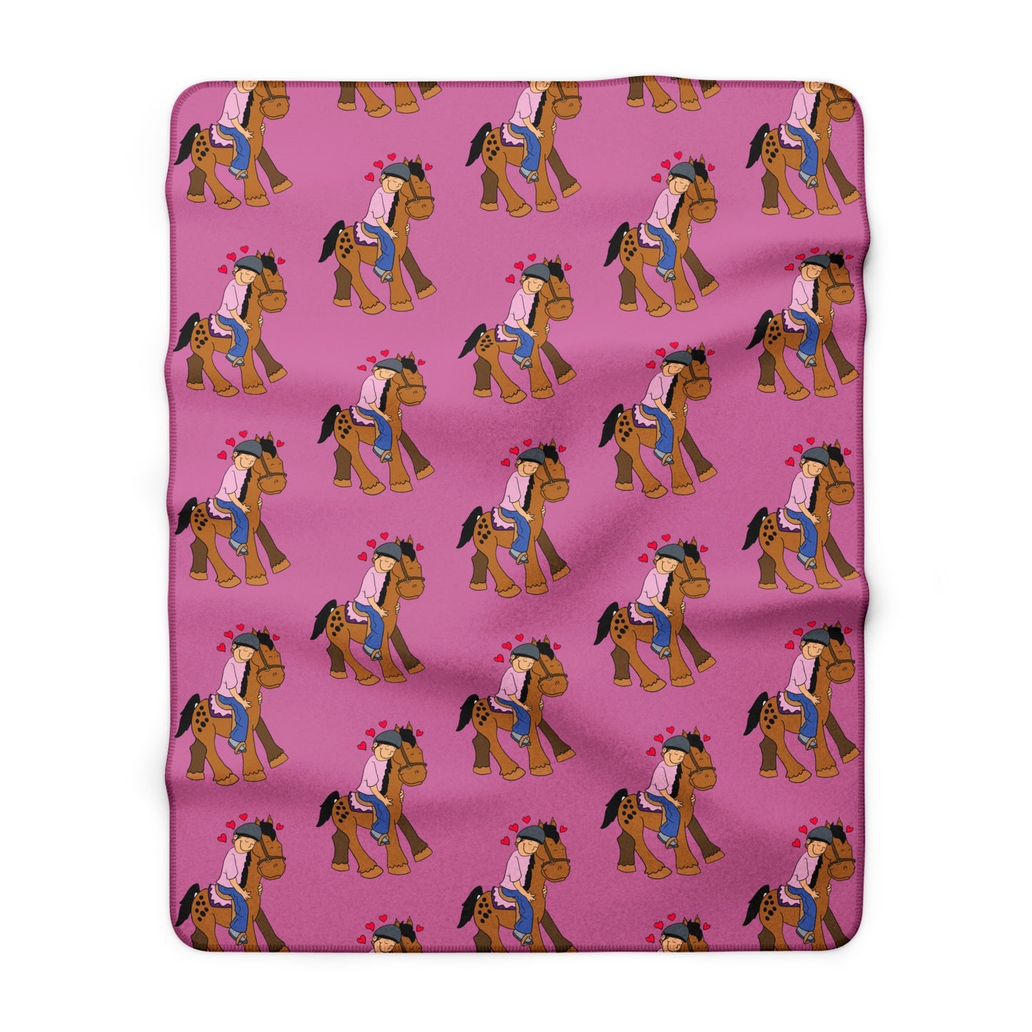 Pony Pattern Sherpa Blanket | Cute Horse Heart Print Throw