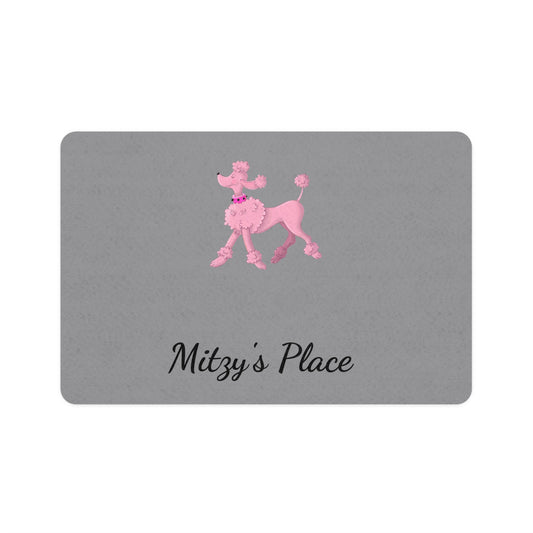 Pink Poodle Illustration Pet Food Mat 12x18 | Personalized Dog Feeding Placemat