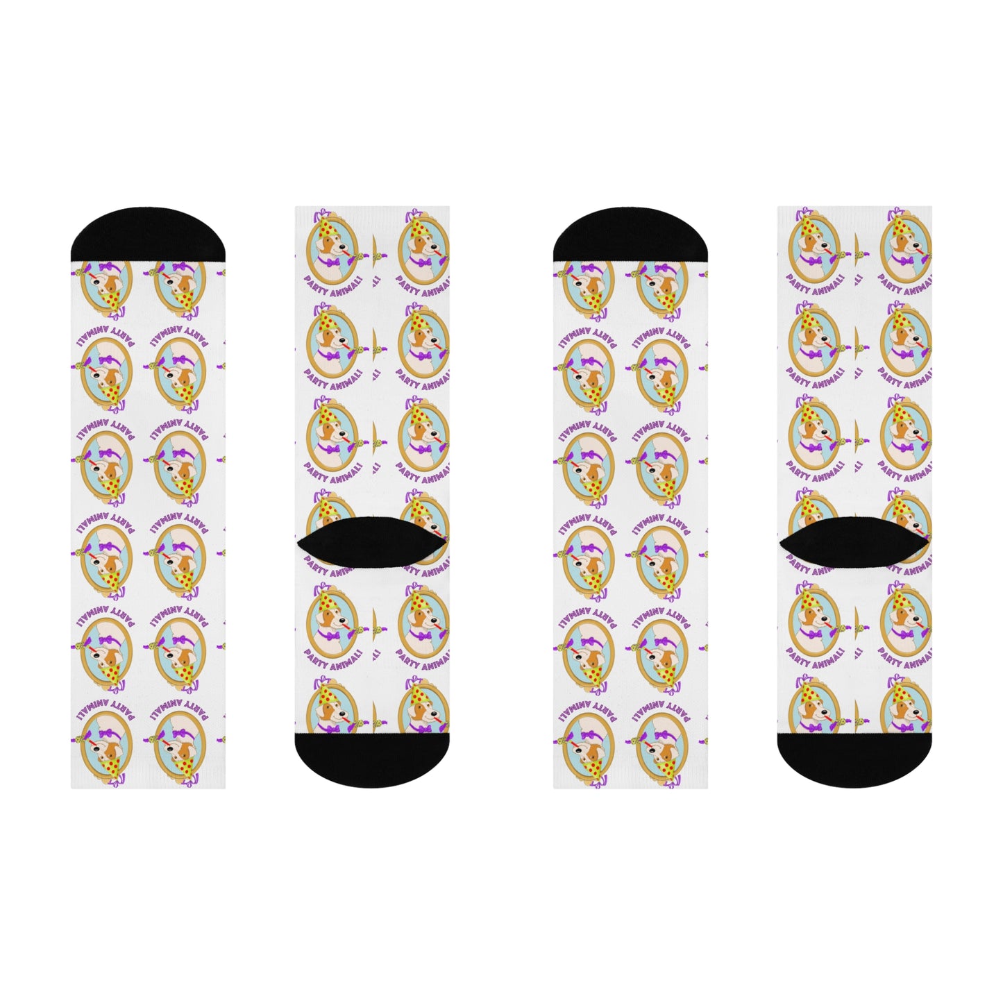 Party Animal Cushioned Crew Socks | Cute Party Puppy Pattern
