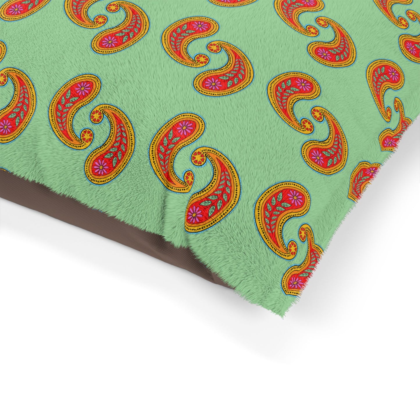 Orange Paisley Pattern Pet Bed | Mint Background, Boho Dog Cushion