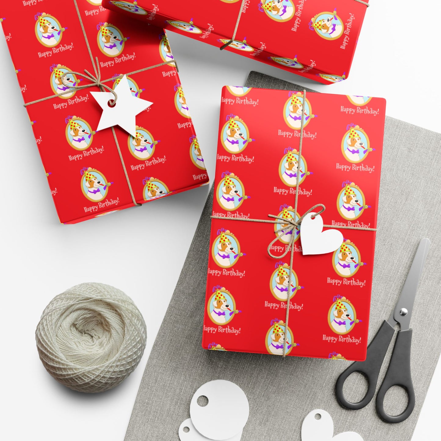 Terrier Dog Faces Gift Wrap | Birthday Wrapping Paper, Red Dog Pattern