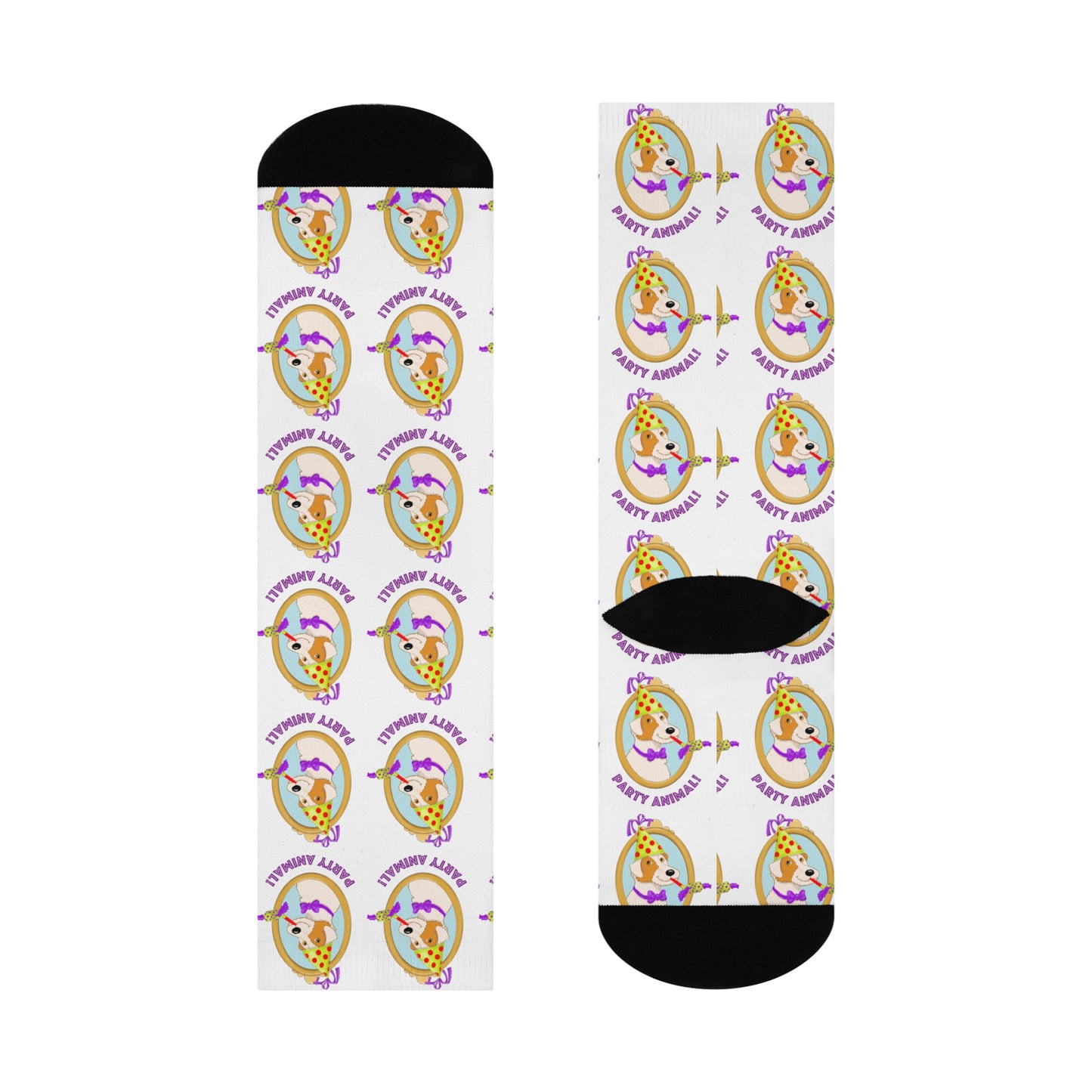 Party Animal Cushioned Crew Socks | Cute Party Puppy Pattern