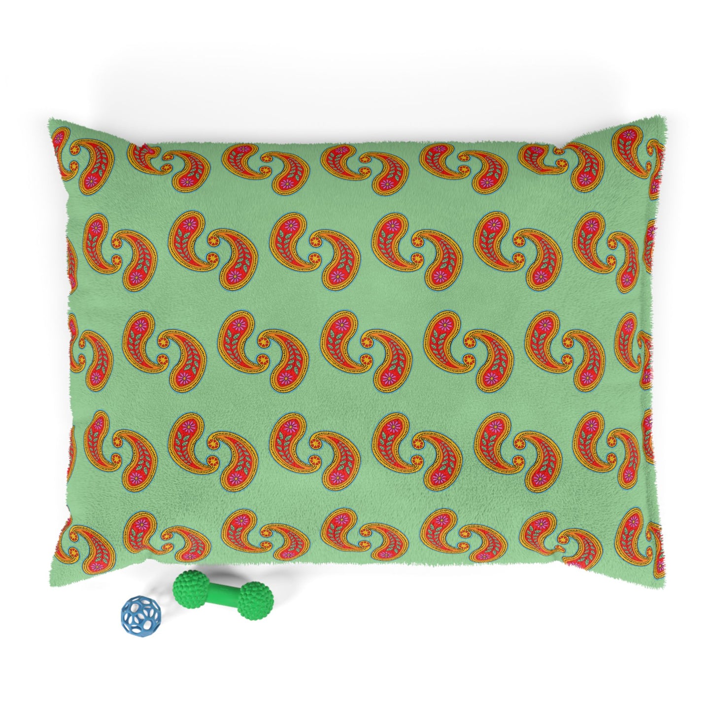 Orange Paisley Pattern Pet Bed | Mint Background, Boho Dog Cushion