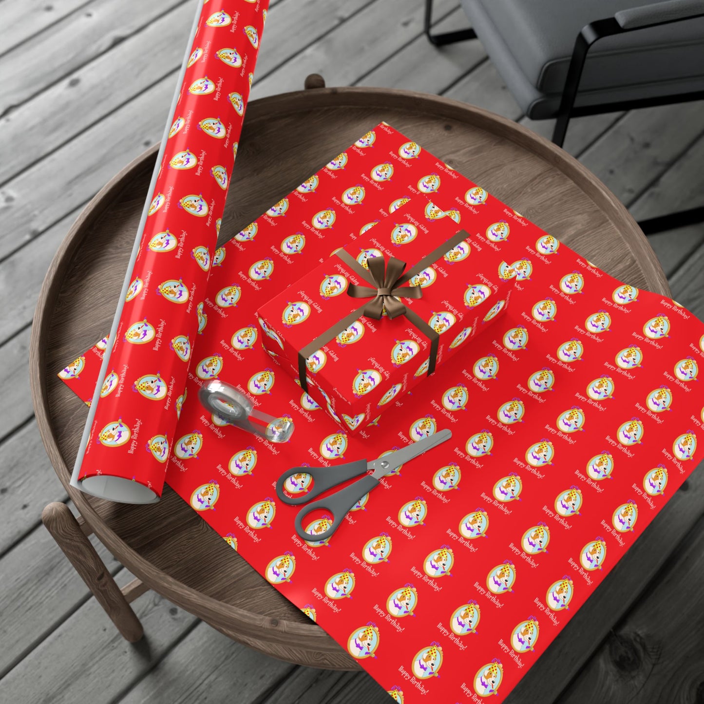 Terrier Dog Faces Gift Wrap | Birthday Wrapping Paper, Red Dog Pattern