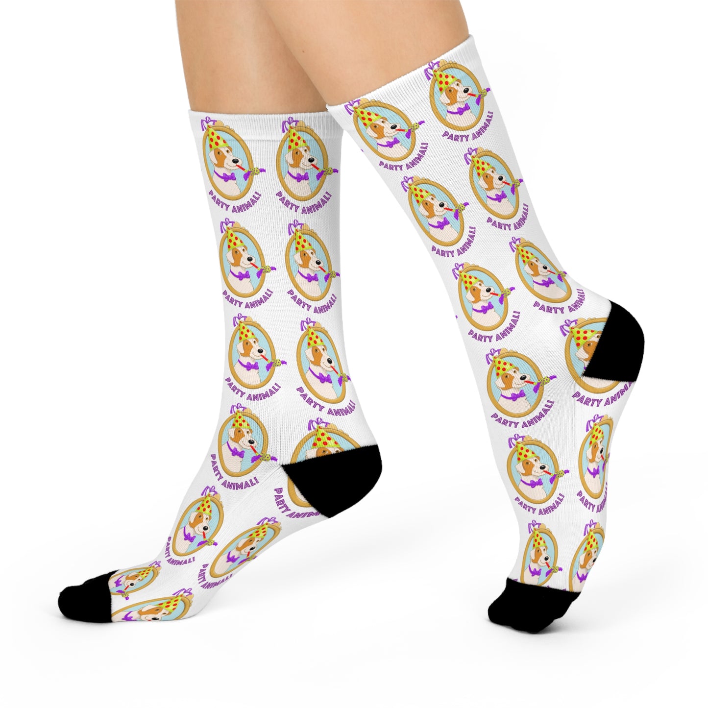 Party Animal Cushioned Crew Socks | Cute Party Puppy Pattern