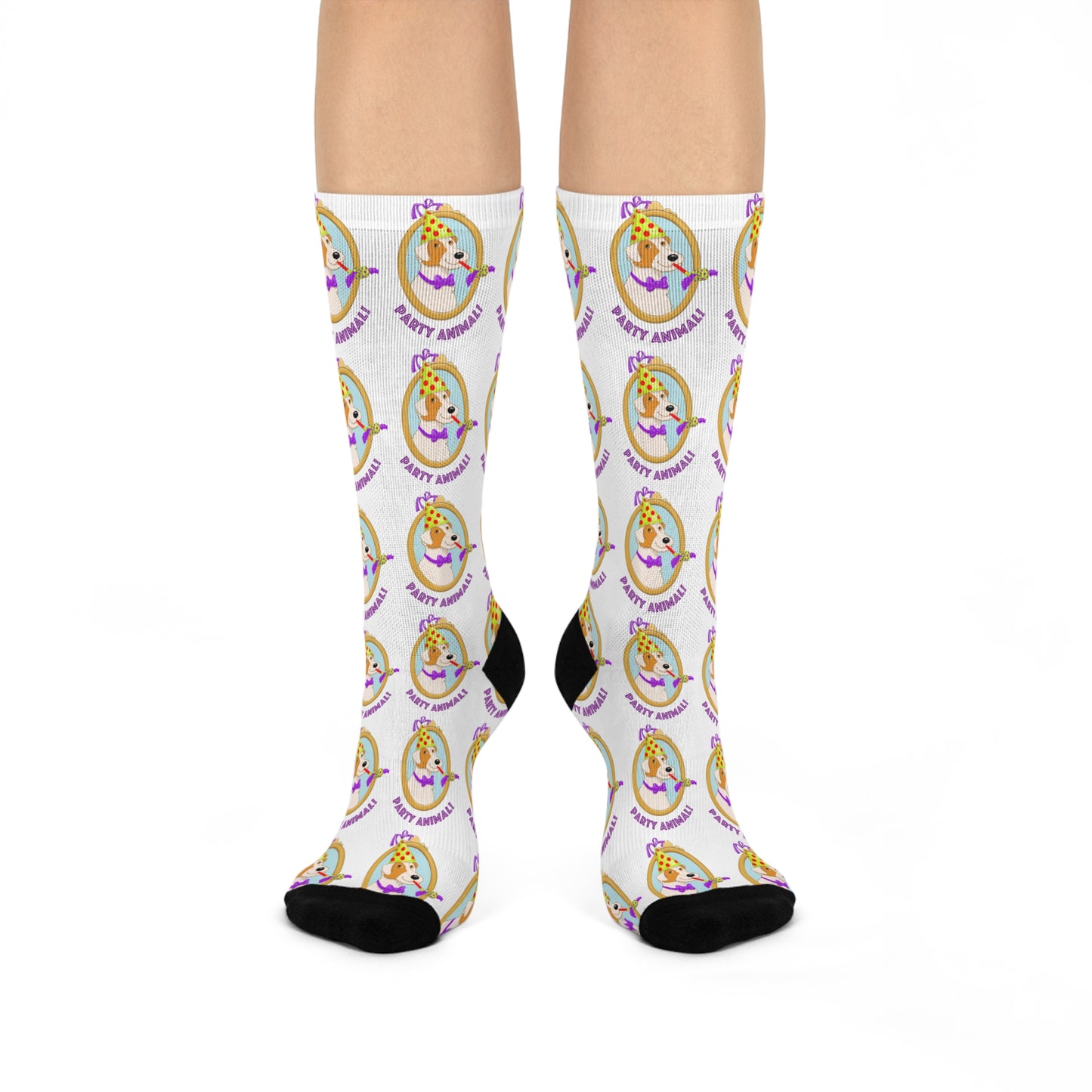 Party Animal Cushioned Crew Socks | Cute Party Puppy Pattern