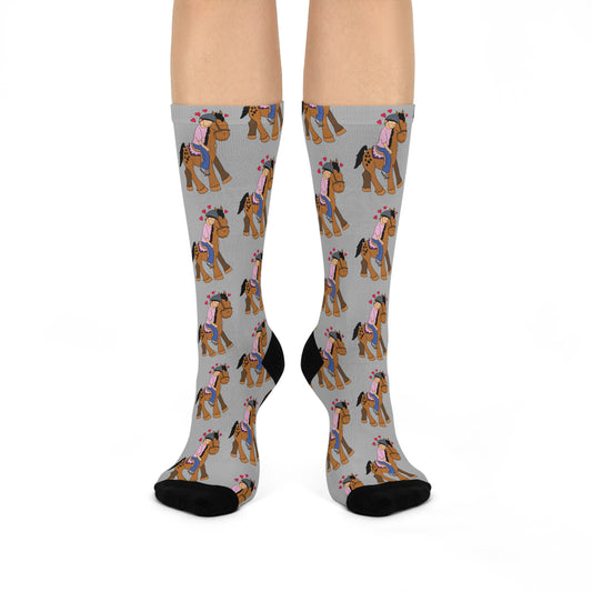 Cowgirl Horse Pattern Crew Socks | Rodeo Western Boots Floral