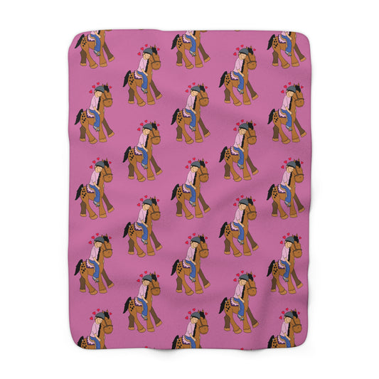 Pony Pattern Sherpa Blanket | Cute Horse Heart Print Throw