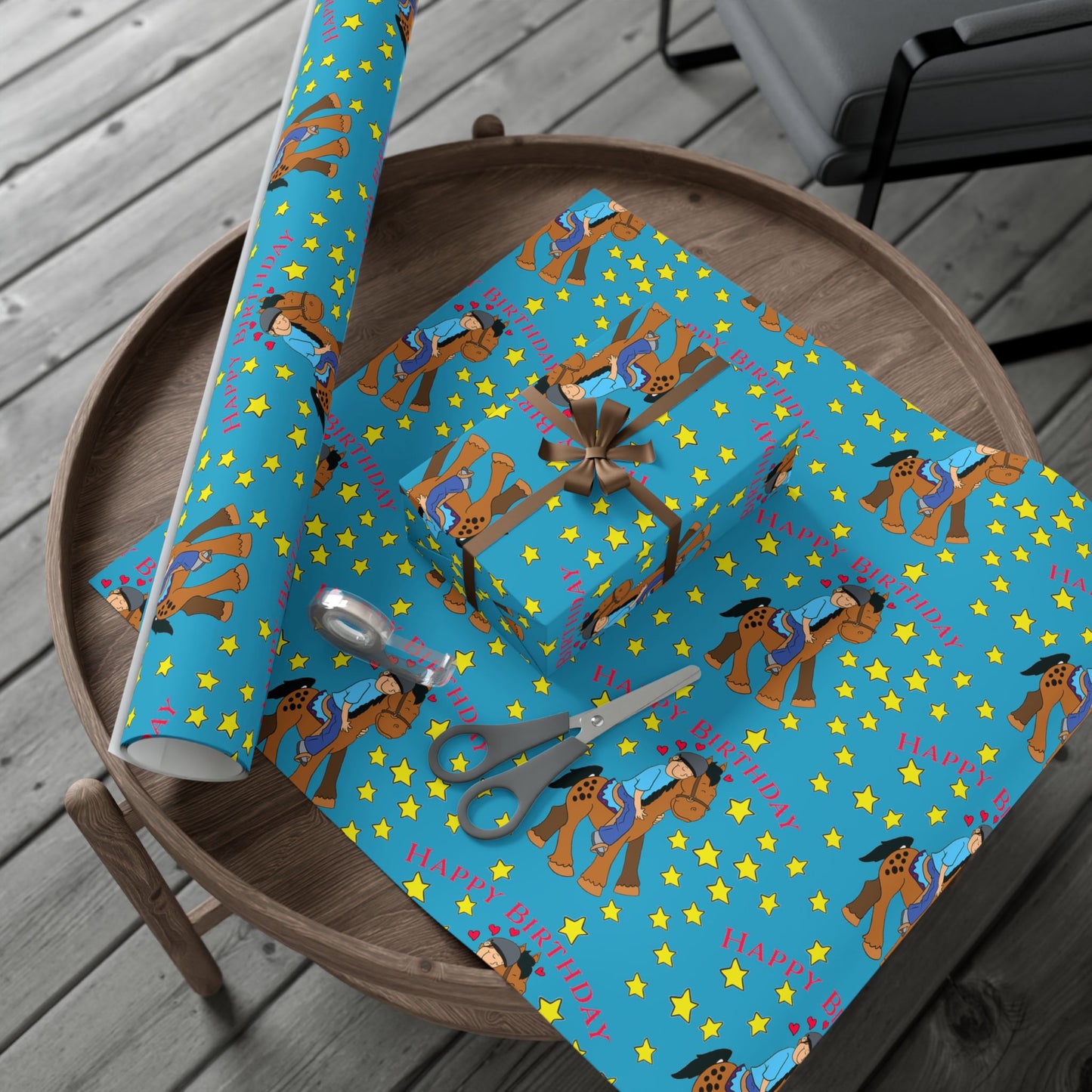 Cowboy Birthday Pattern Gift Wrap Paper | Western Stars Wrapping Paper