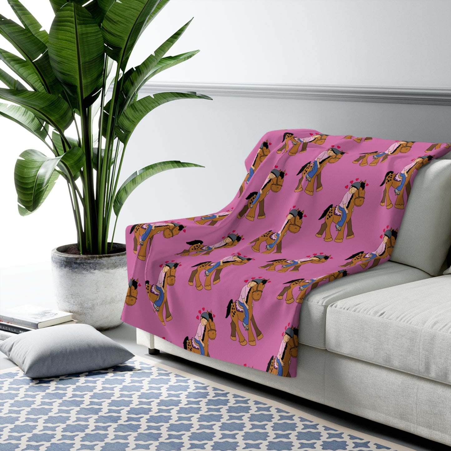 Pony Pattern Sherpa Blanket | Cute Horse Heart Print Throw