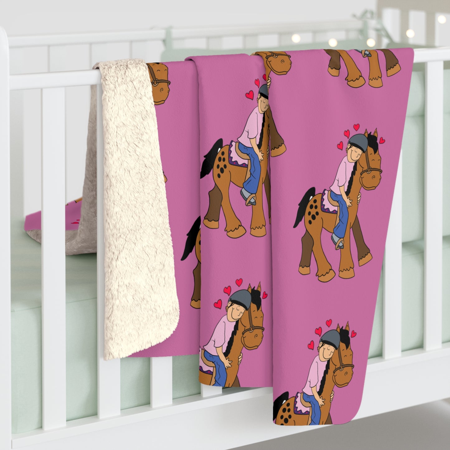 Pony Pattern Sherpa Blanket | Cute Horse Heart Print Throw
