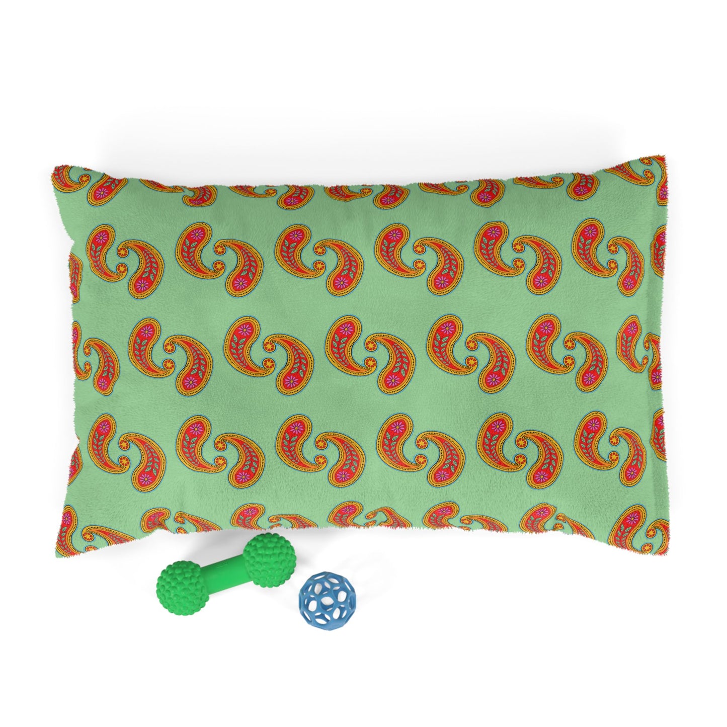 Orange Paisley Pattern Pet Bed | Mint Background, Boho Dog Cushion