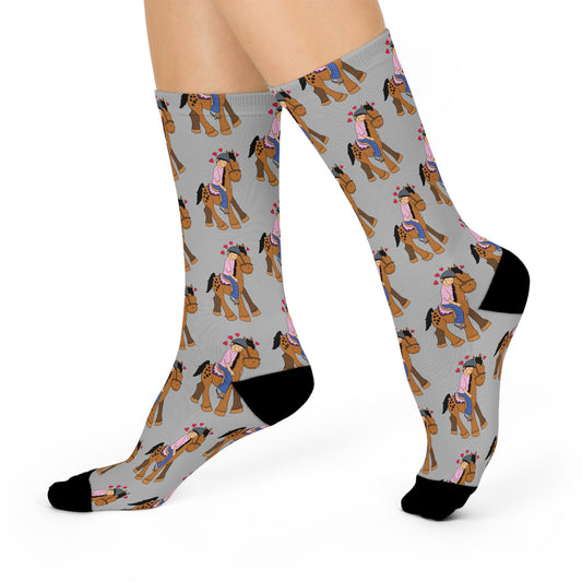Cowgirl Horse Pattern Crew Socks | Rodeo Western Boots Floral