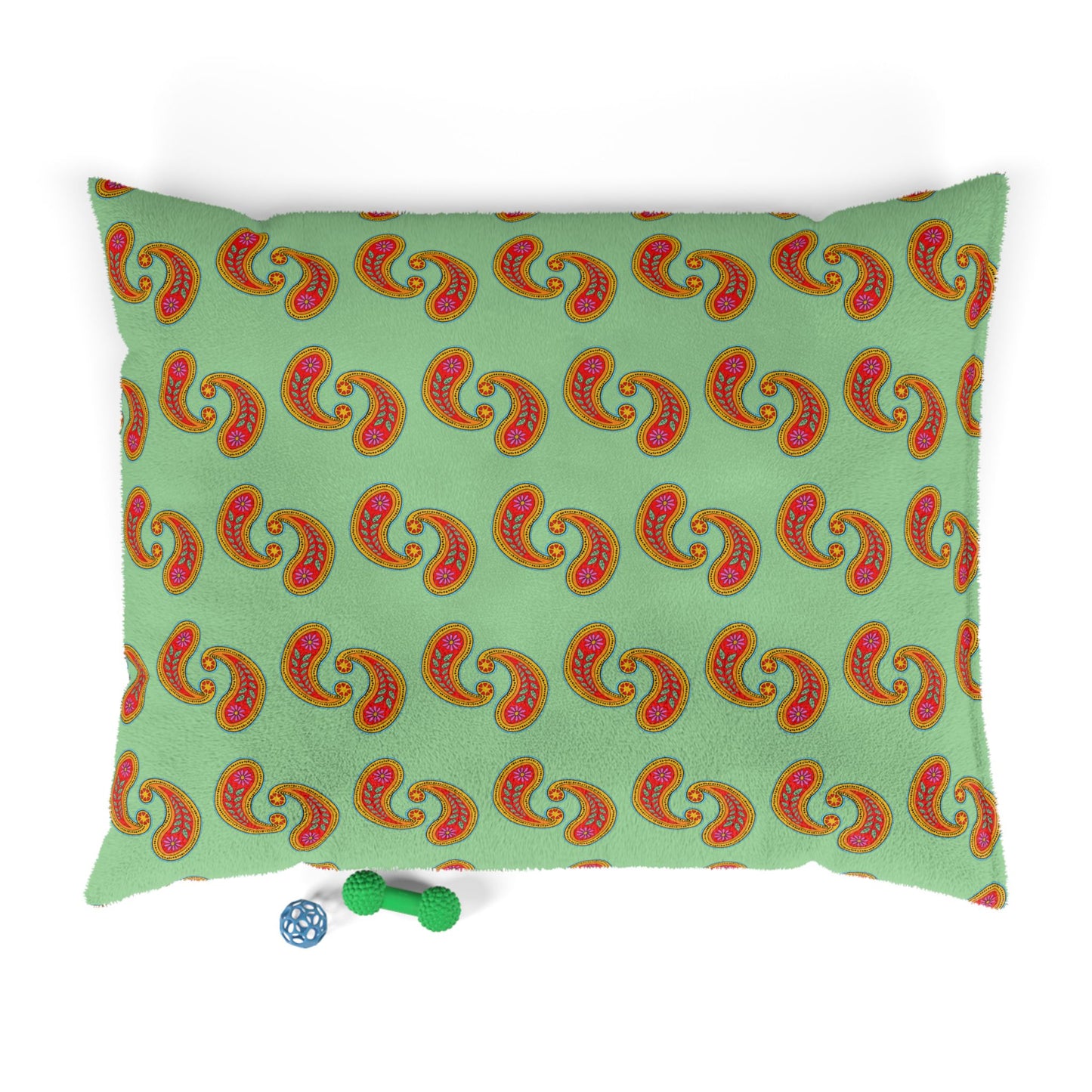 Orange Paisley Pattern Pet Bed | Mint Background, Boho Dog Cushion