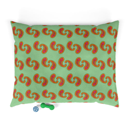 Orange Paisley Pattern Pet Bed | Mint Background, Boho Dog Cushion