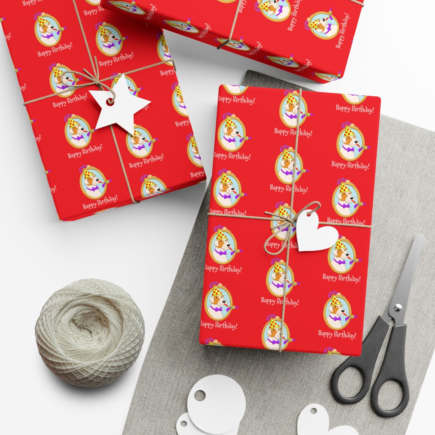 Terrier Dog Faces Gift Wrap | Birthday Wrapping Paper, Red Dog Pattern
