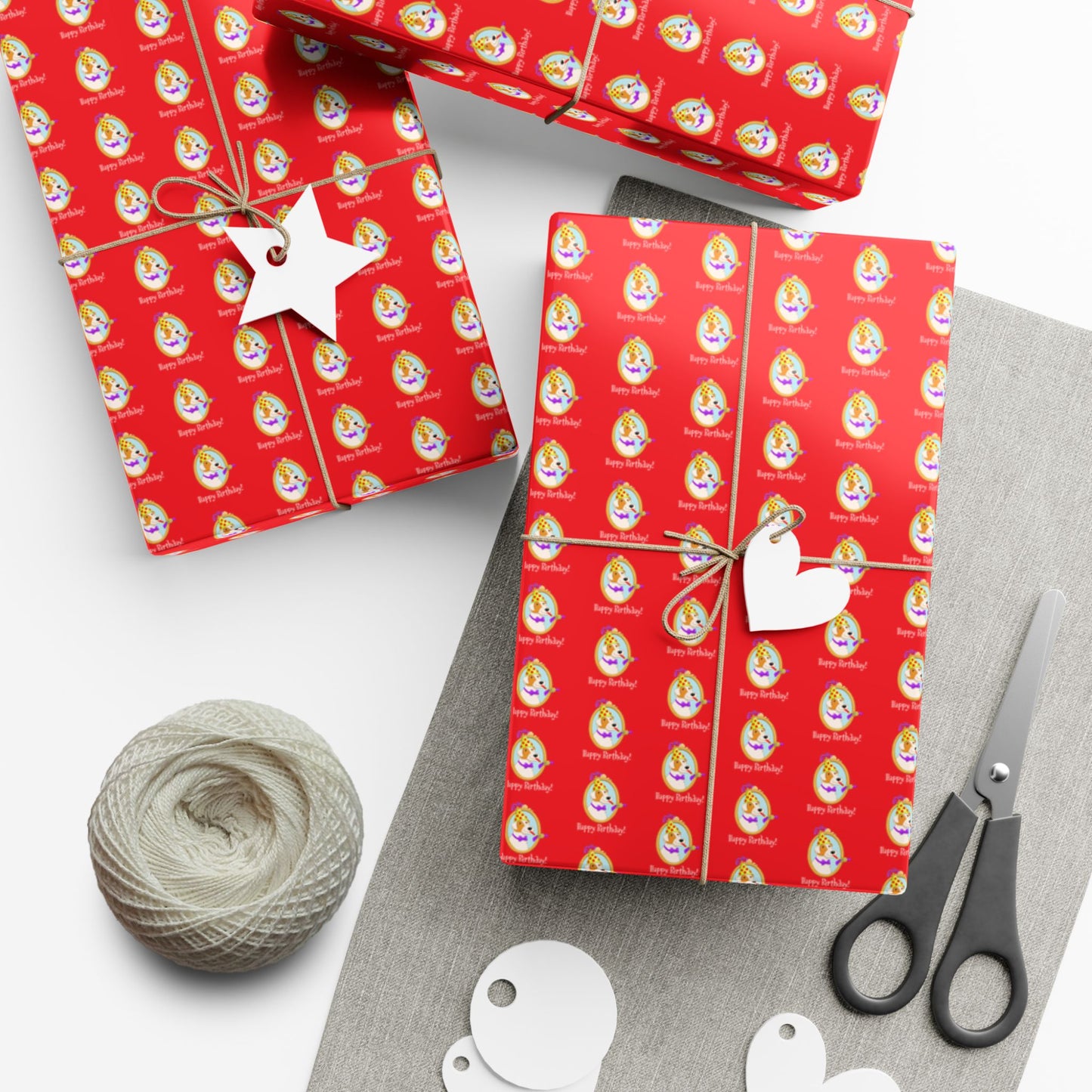 Terrier Dog Faces Gift Wrap | Birthday Wrapping Paper, Red Dog Pattern