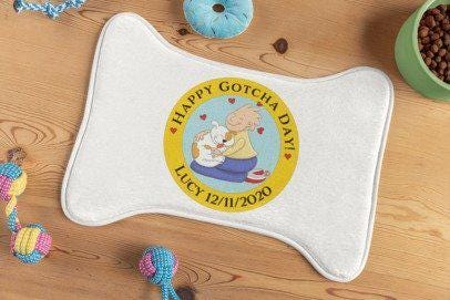 Personalized Pet Feeding Mat, Dog Gotcha Day Design, Name and Adoption Date, Dog Food Mat, Pet Placemat, Custom Dog Mat, Puppy Dish Mat